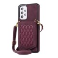 For Samsung Galaxy A52 5G / 4G / A52s Rhombic Texture RFID Phone Case with Lanyard & Mirror(Wine Red