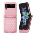For Samsung Galaxy Z Flip4 5G Rhombic Texture RFID Phone Case with Lanyard & Mirror(Rose Gold)