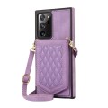 For Samsung Galaxy Note20 Ultra Rhombic Texture RFID Phone Case with Lanyard & Mirror(Purple)