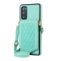 For Samsung Galaxy S20+ Rhombic Texture RFID Phone Case with Lanyard & Mirror(Mint Green)