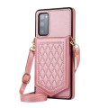 For Samsung Galaxy S20+ Rhombic Texture RFID Phone Case with Lanyard & Mirror(Rose Gold)
