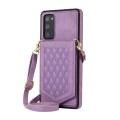 For Samsung Galaxy S20 FE Rhombic Texture RFID Phone Case with Lanyard & Mirror(Purple)