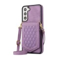 For Samsung Galaxy S22+ 5G Rhombic Texture RFID Phone Case with Lanyard & Mirror(Purple)