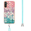 For Samsung Galaxy A14 5G Electroplating IMD TPU Phone Case with Lanyard(Colorful Scales)