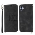For Samsung Galaxy A04e Skin-feel Flowers Embossed Wallet Leather Phone Case(Black)