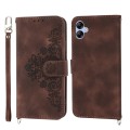 For Samsung Galaxy A04e Skin-feel Flowers Embossed Wallet Leather Phone Case(Brown)