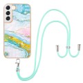 For Samsung Galaxy S23+ 5G Electroplating Marble Dual-side IMD TPU Phone Case with Lanyard(Green 004