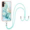 For Samsung Galaxy A14 5G Electroplating Marble Dual-side IMD TPU Phone Case with Lanyard(Green 003)