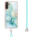 For Samsung Galaxy A14 5G Electroplating Marble Dual-side IMD TPU Phone Case with Lanyard(Green 003)