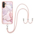 For Samsung Galaxy A14 5G Electroplating Marble Dual-side IMD TPU Phone Case with Lanyard(Rose Gold