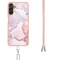 For Samsung Galaxy A14 5G Electroplating Marble Dual-side IMD TPU Phone Case with Lanyard(Rose Gold