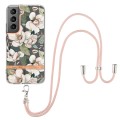 For Samsung Galaxy S23+ 5G Flowers and Plants Series IMD TPU Phone Case with Lanyard(Green Gardenia)