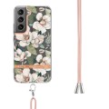 For Samsung Galaxy S23+ 5G Flowers and Plants Series IMD TPU Phone Case with Lanyard(Green Gardenia)