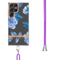 For Samsung Galaxy S23 Ultra 5G Flowers and Plants Series IMD TPU Phone Case with Lanyard(Orchid Peo