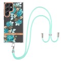 For Samsung Galaxy S23 Ultra 5G Flowers and Plants Series IMD TPU Phone Case with Lanyard(Blue Rose)