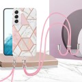 For Samsung Galaxy S23 5G Electroplating IMD Splicing Dual-side Marble TPU Phone Case with Lanyard(P