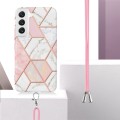 For Samsung Galaxy S23 5G Electroplating IMD Splicing Dual-side Marble TPU Phone Case with Lanyard(P