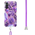 For Samsung Galaxy A14 5G Electroplating IMD Splicing Dual-side Marble TPU Phone Case with Lanyard(D