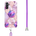 For Samsung Galaxy A14 5G Electroplating IMD Splicing Dual-side Marble TPU Phone Case with Lanyard(L
