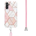 For Samsung Galaxy A14 5G Electroplating IMD Splicing Dual-side Marble TPU Phone Case with Lanyard(P