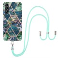 For Samsung Galaxy A14 5G Electroplating IMD Splicing Dual-side Marble TPU Phone Case with Lanyard(B