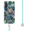For Samsung Galaxy A14 5G Electroplating IMD Splicing Dual-side Marble TPU Phone Case with Lanyard(B