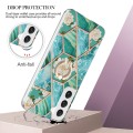 For Samsung Galaxy S23 5G Splicing Marble Flower IMD TPU Phone Case with Ring Holder(Blue Flower)