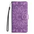 For Samsung Galaxy A04e Embossed Sunflower Leather Phone Case(Purple)