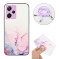 For Xiaomi Redmi Note 12 Pro 5G China Hollow Marble Pattern TPU Shockproof Phone Case with Neck Stra