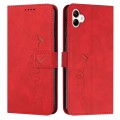 For Samsung Galaxy A04e Skin Feel Heart Embossed Leather Phone Case with Lanyard(Red)