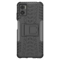 For Motorola Moto E22 Tire Texture TPU + PC Phone Case with Holder(Black)