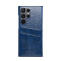 For Samsung Galaxy S23 Ultra 5G Fierre Shann Oil Wax Texture Leather Phone Case with Card Slots(Blue