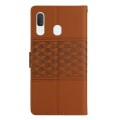 For Samsung Galaxy A40 Diamond Embossed Skin Feel Leather Phone Case with Lanyard(Brown)