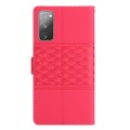 For Samsung Galaxy S20 FE Diamond Embossed Skin Feel Leather Phone Case with Lanyard(Red)