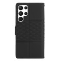 For Samsung Galaxy S22 Ultra 5G Diamond Embossed Skin Feel Leather Phone Case with Lanyard(Black)