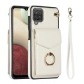 For Samsung Galaxy A12 Ring Holder RFID Card Slot Phone Case(Beige)