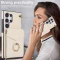 For Samsung Galaxy S24 Ultra 5G Ring Holder RFID Card Slot Phone Case(Beige)