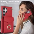 For Samsung Galaxy S24 Ultra 5G Ring Holder RFID Card Slot Phone Case(Red)
