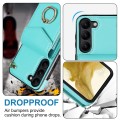 For Samsung Galaxy S22+ 5G Ring Holder RFID Card Slot Phone Case with Long Lanyard(Mint Green)