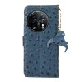 For OnePlus 11 5G Ostrich Pattern Genuine Leather RFID Phone Case(Blue)