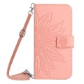 For OPPO A58 5G/A78 5G HT04 Skin Feel Sun Flower Embossed Flip Leather Phone Case with Lanyard(Pink)