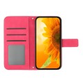 For TCL 40 SE HT04 Skin Feel Sun Flower Embossed Flip Leather Phone Case with Lanyard(Rose Red)