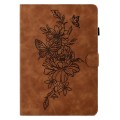 For Samsung Galaxy Tab S6 Lite P610 Peony Butterfly Embossed Leather Smart Tablet Case(Brown)