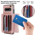 For Samsung Galaxy S10 RFID Card Slot Leather Phone Case with Long Lanyard(Rose Gold)