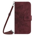For Xiaomi 13 Lite HT04 Skin Feel Sun Flower Embossed Flip Leather Phone Case with Lanyard(Wine Red)