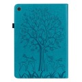 For Samsung Galaxy Tab S5e Tree & Deer Pattern Embossed Leather Tablet Case(Blue)