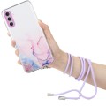 For Samsung Galaxy A14 5G / 4G Hollow Marble Pattern TPU Phone Case with Neck Strap Rope(Pink)