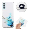 For Samsung Galaxy A14 5G / 4G Hollow Marble Pattern TPU Phone Case with Neck Strap Rope(Blue)