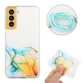 For Samsung Galaxy S23 FE 5G Hollow Marble Pattern TPU Phone Case with Neck Strap Rope(Yellow)