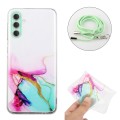 For Samsung Galaxy A15 5G Hollow Marble Pattern TPU Phone Case with Neck Strap Rope(Green)